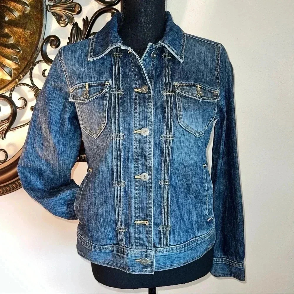 Nautica Women’s Pleated Distressed Denim Jean Jacket Coat Small